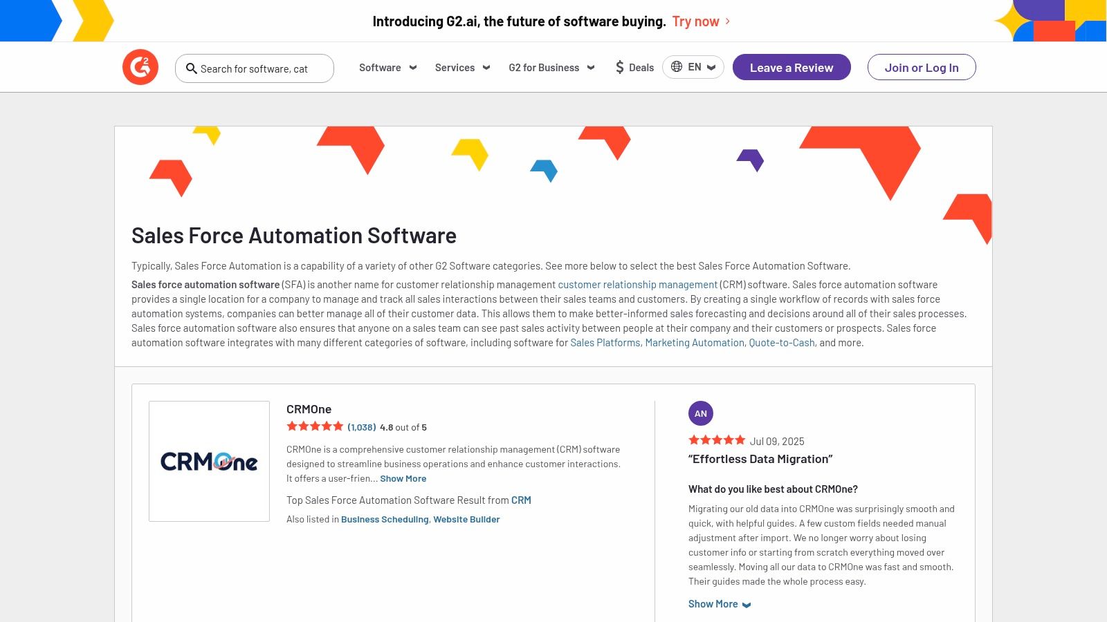 G2 — Sales Force Automation Software category