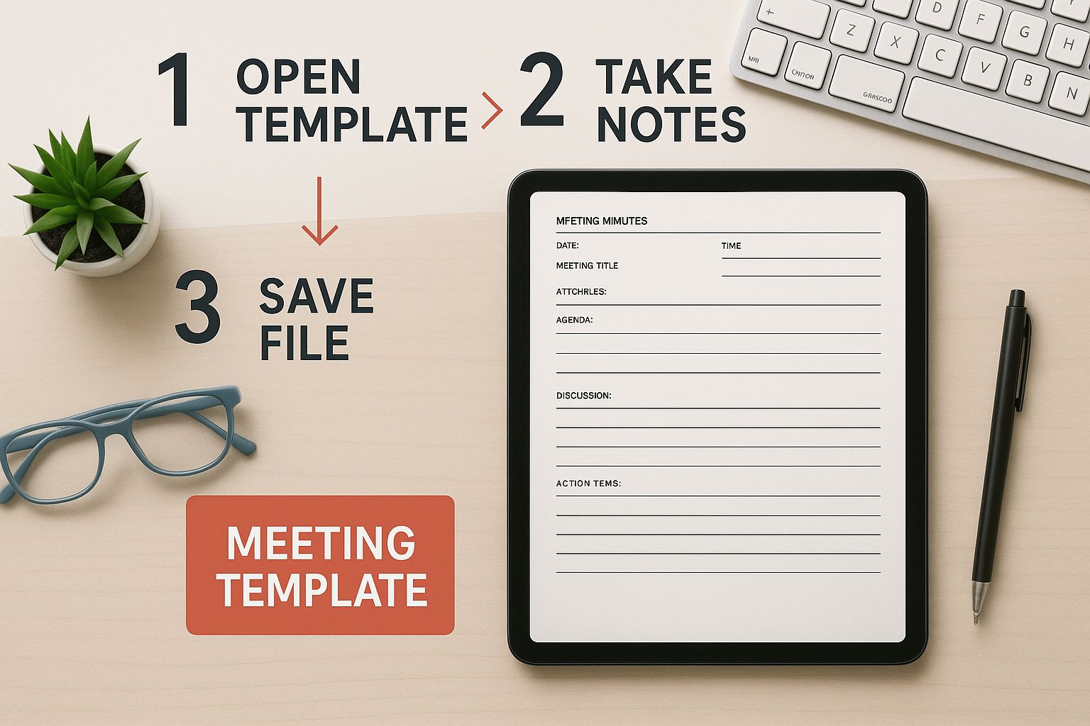 Infographic about meeting minutes format with action items