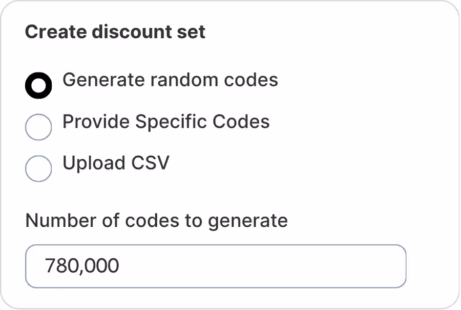 Make large sets of unique discount codes