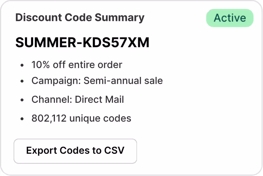 Use codes for direct mail, SMS, email and more