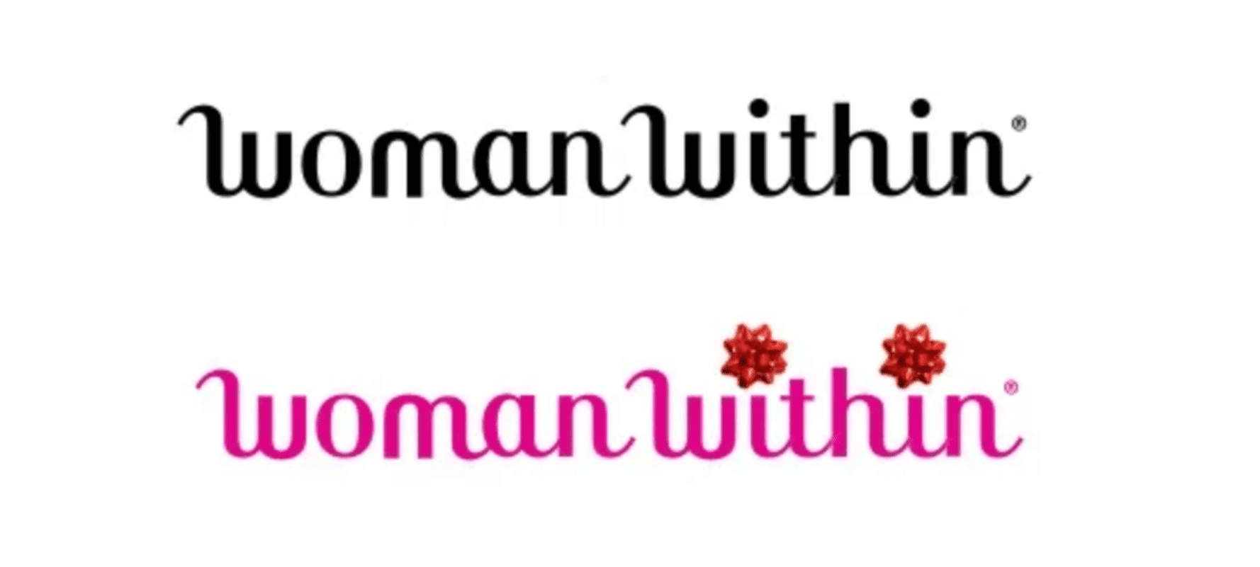 Two logos f the woman within, the top the standard log and the bottom the logo with holiday bows