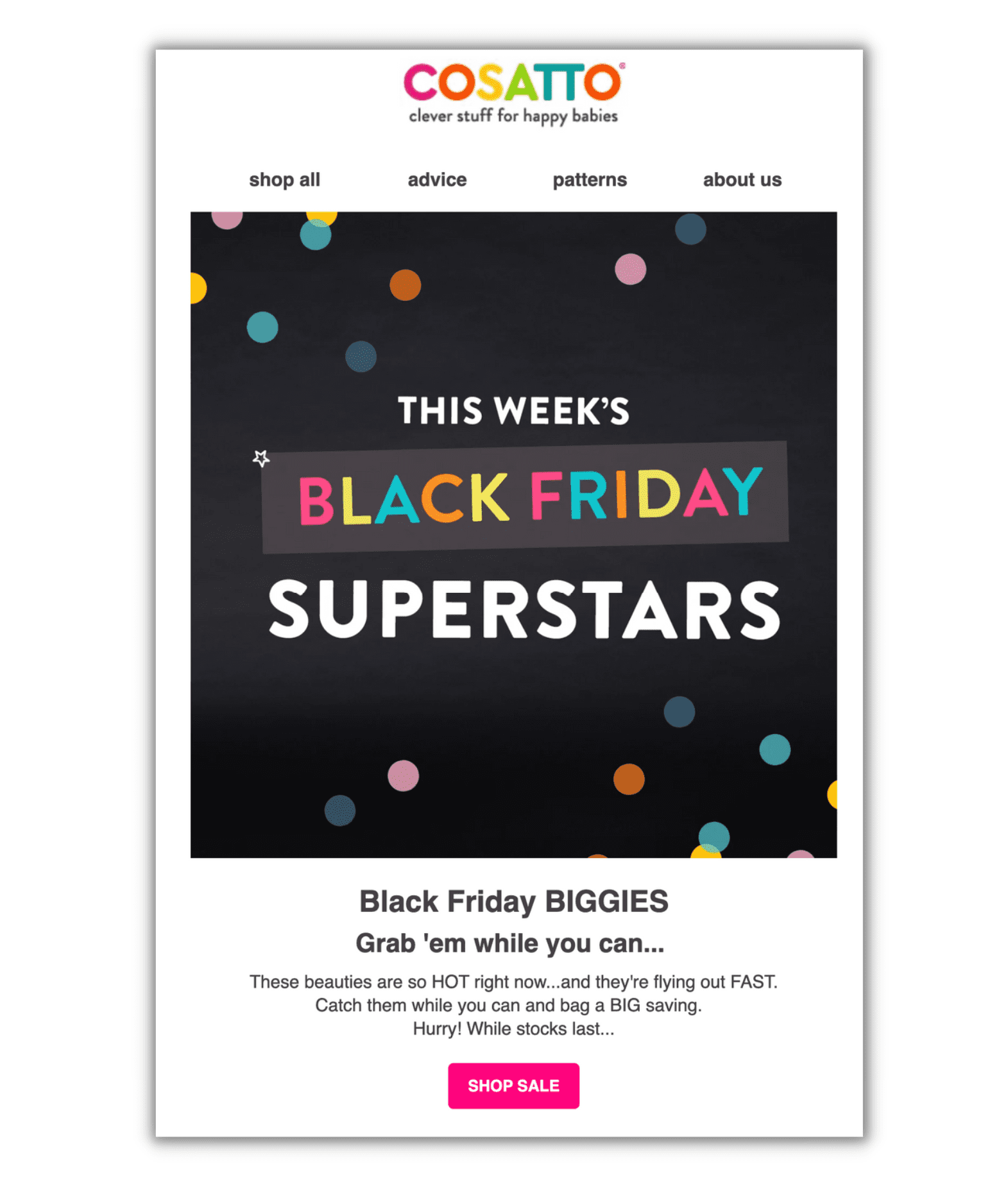 Email with the headline 'this week's black friday superstars'