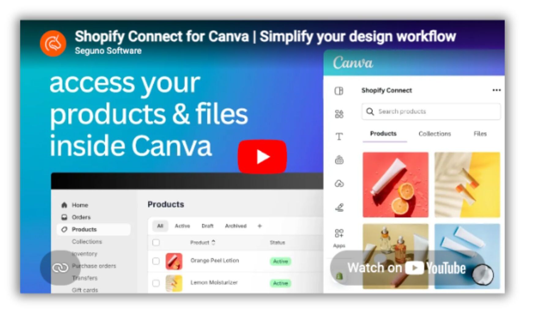 Screenshot of shopify connect for canva intro within shopify app store