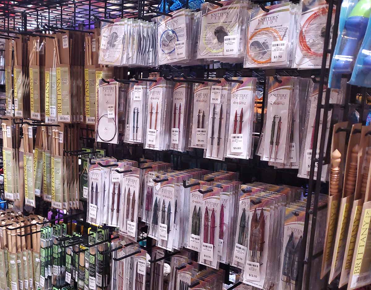 Knitting needles and crochet supplies at Asheville Home Crafts
