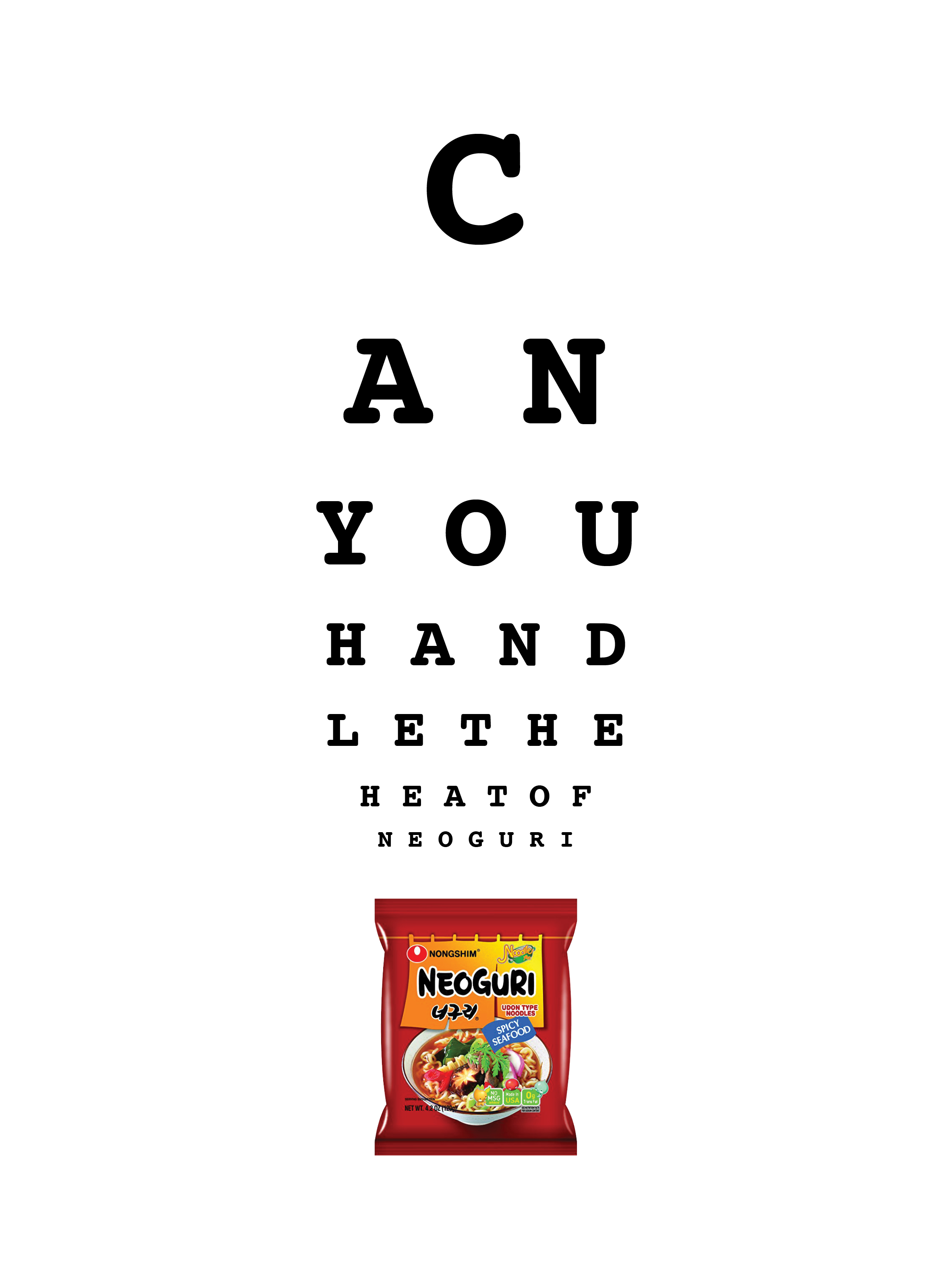 "Can you handle the heat of NEOGURI" Snellen Chart.