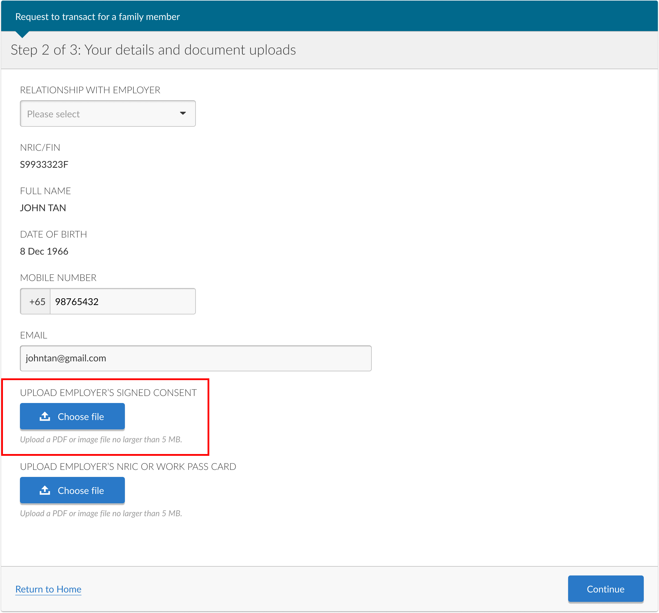 Upload consent form