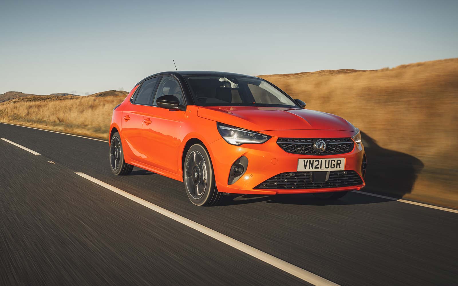 The 2021 Vauxhall Corsa on the road, the UK's best selling car this year