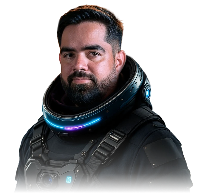 Foto do Arthur Cruz como astronauta, pronto pra te acompanhar na nova era dos Traders.