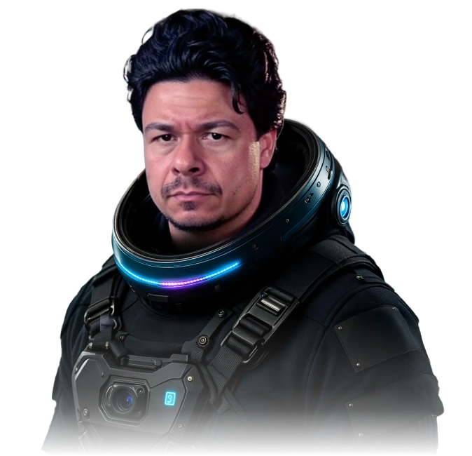 Foto do Altino Junior vestido como astronauta, pronto pra te acompanhar na nova era dos Traders