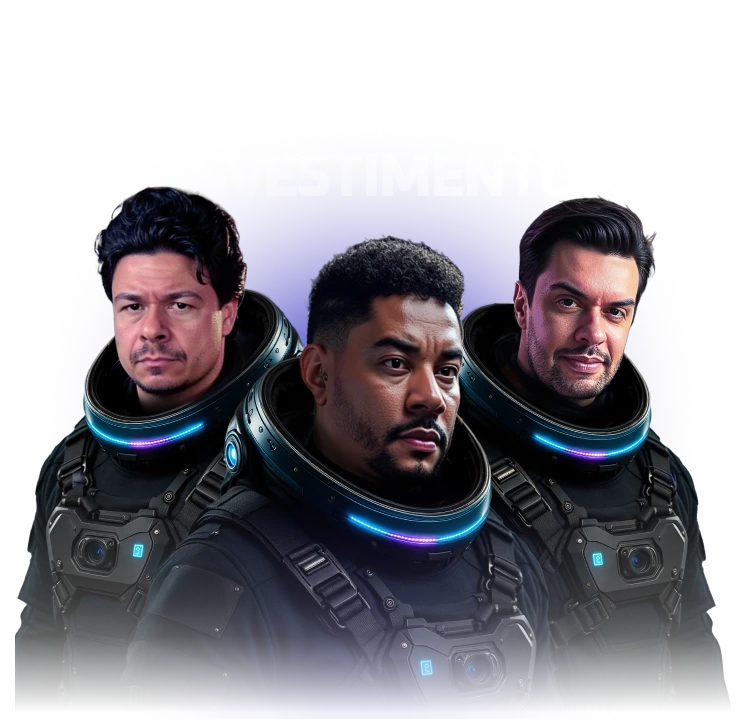 Imagem com o Altino Junior, Carlos Siliprandi, e o Gleison D'Lima. Todos vestidos de astronauta e prontos pra te acompanhar na nova era dos Traders.
