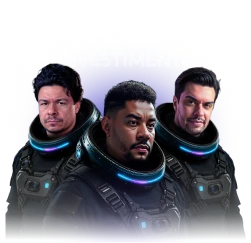 Imagem com o Altino Junior, Carlos Siliprandi, e o Gleison D'Lima. Todos vestidos de astronauta e prontos pra te acompanhar na nova era dos Traders.