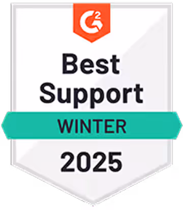 G2 badge for Best Support Winter 2025 award.