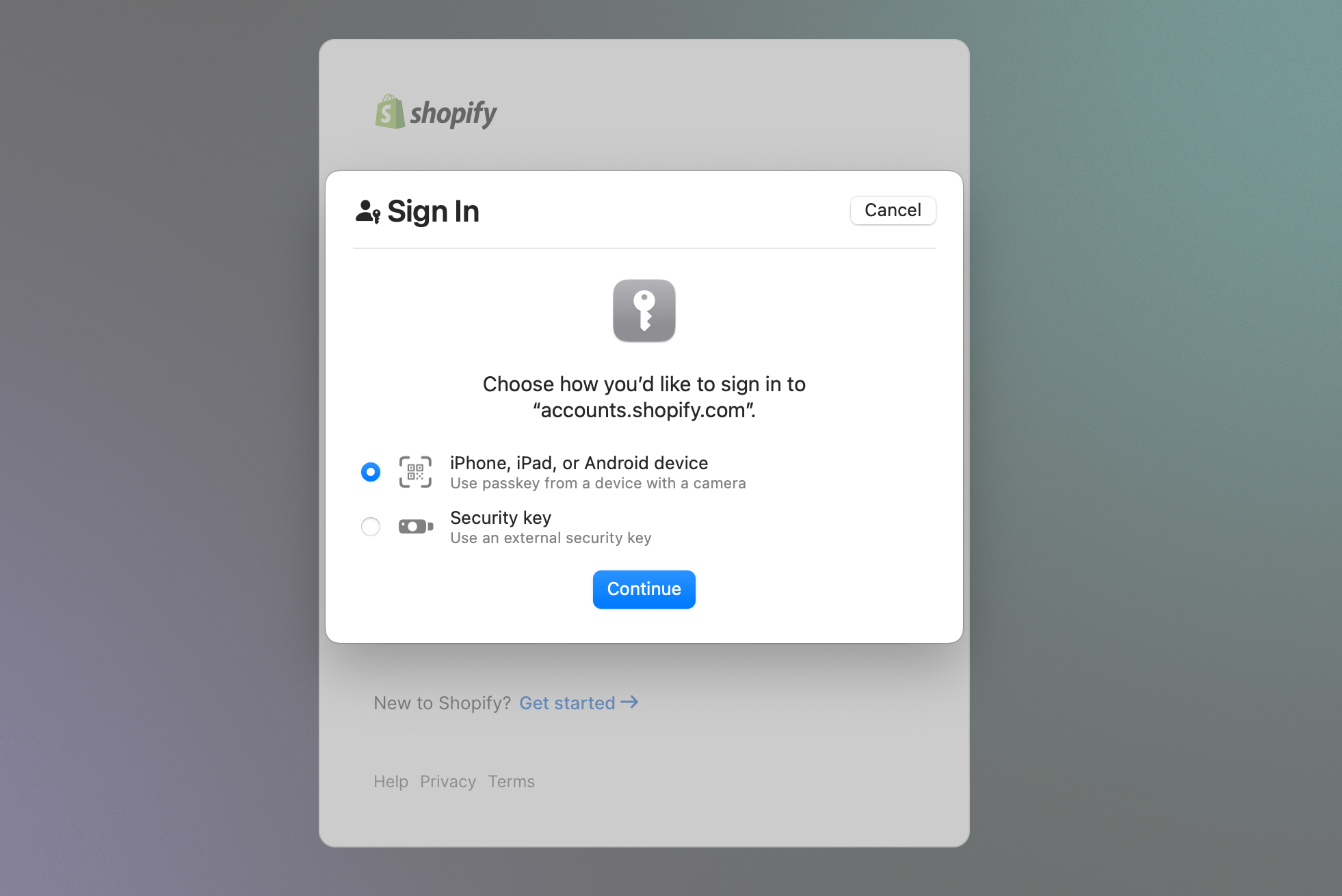 Sign in to your Shopify store using a Passkey