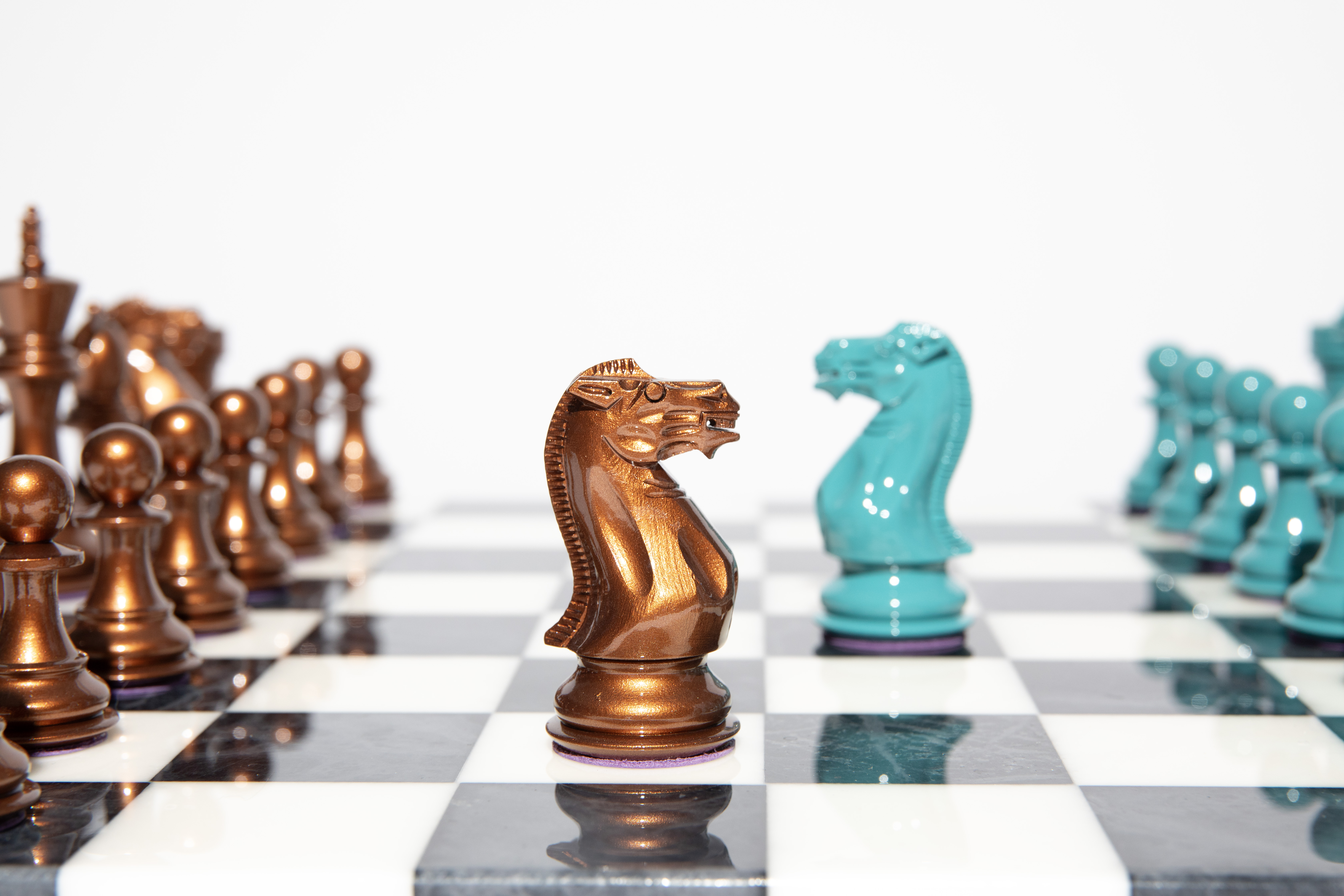 Copper and Teal Bold Chess set with Alabaster stone board 