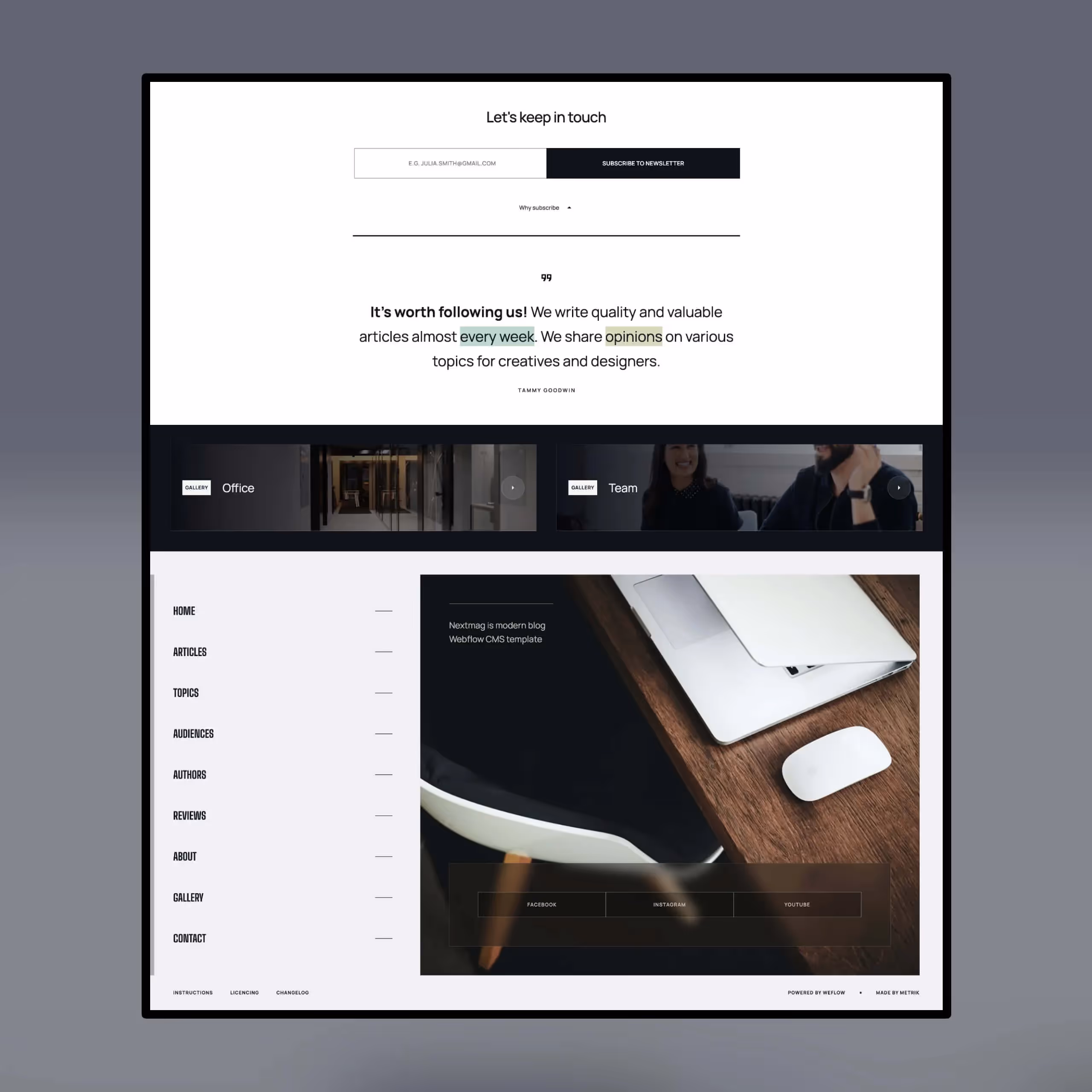 Lifestyle Webflow CMS blog in modern interactive designs