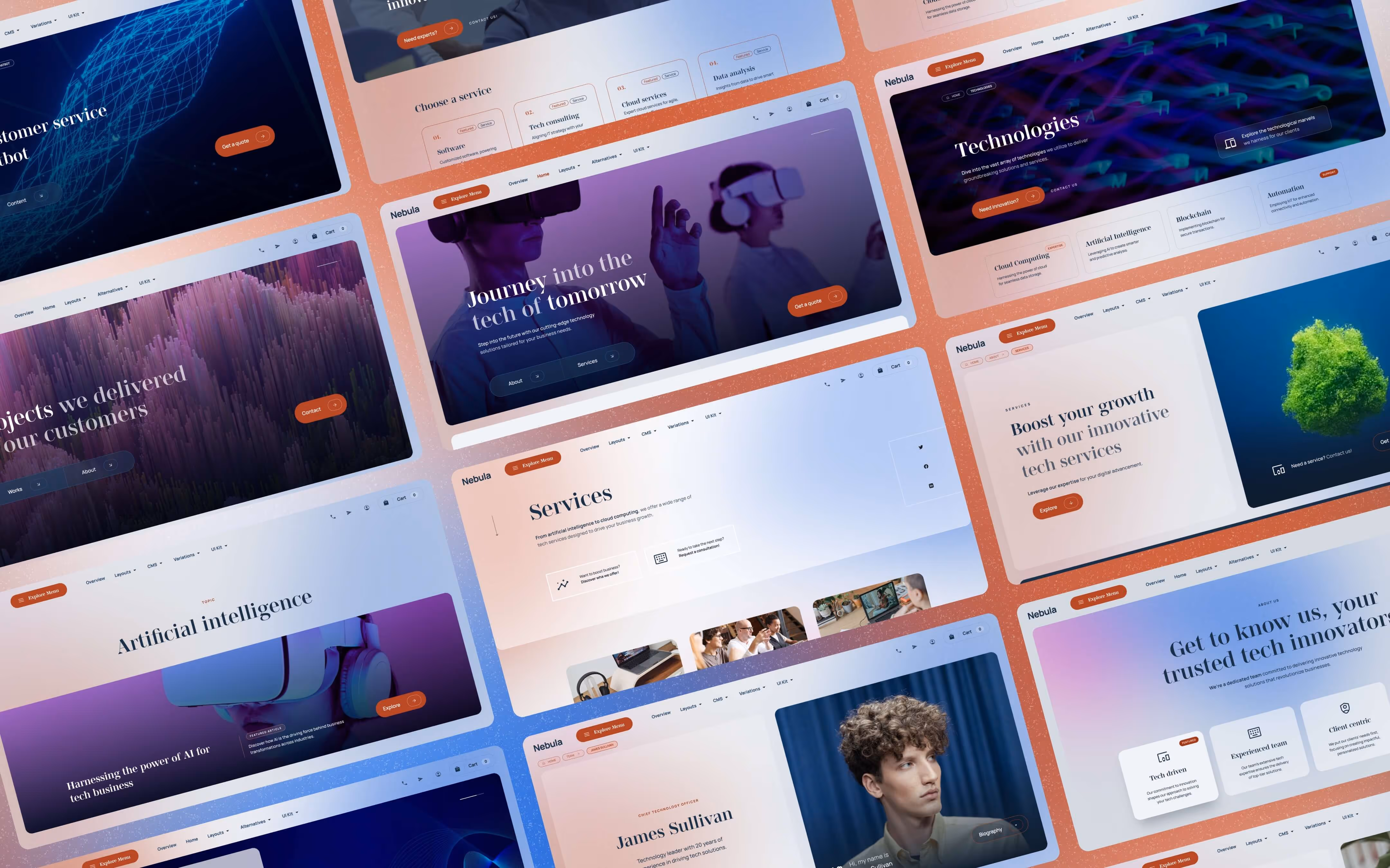 Website designs for the tech startup Webflow template Nebula