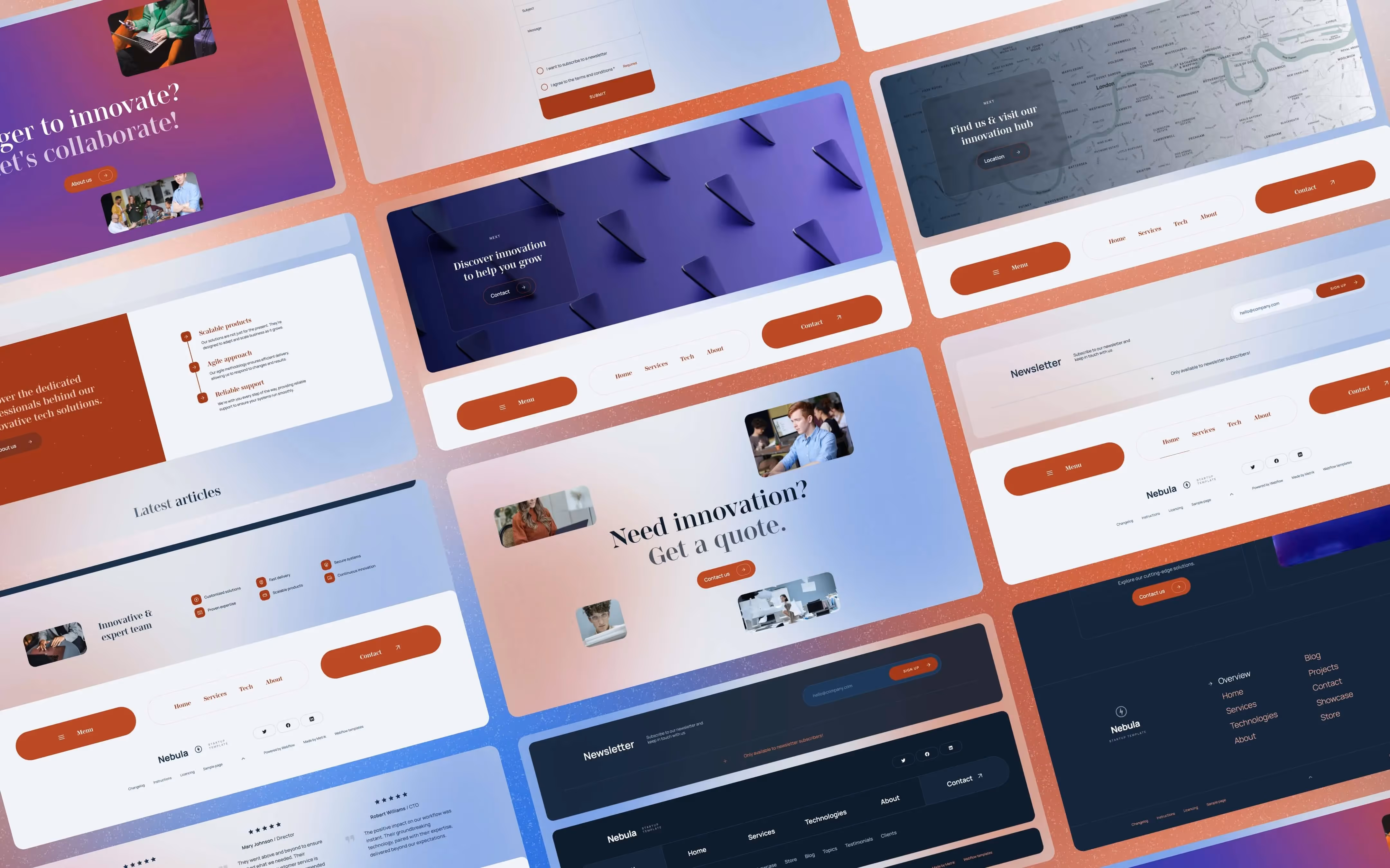 Website designs for the tech startup Webflow template Nebula