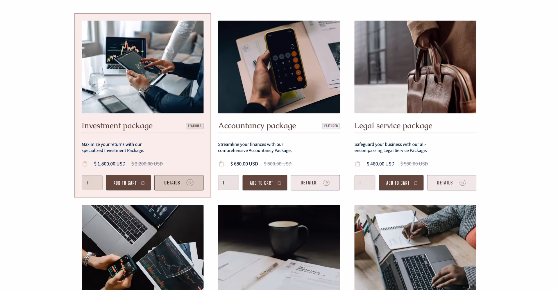 Finance ecommerce website template screen