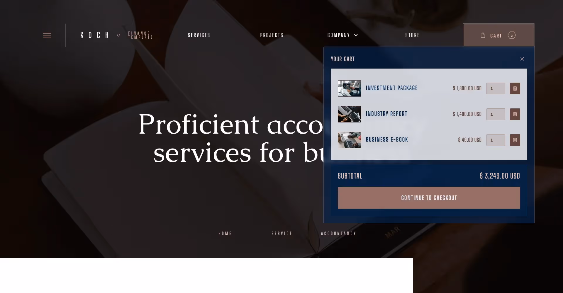 Finance ecommerce website template screen