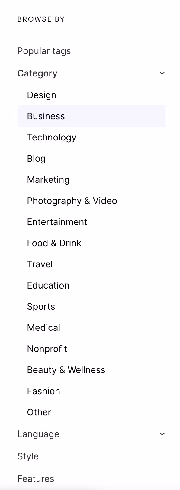 Webflow templates browse menu