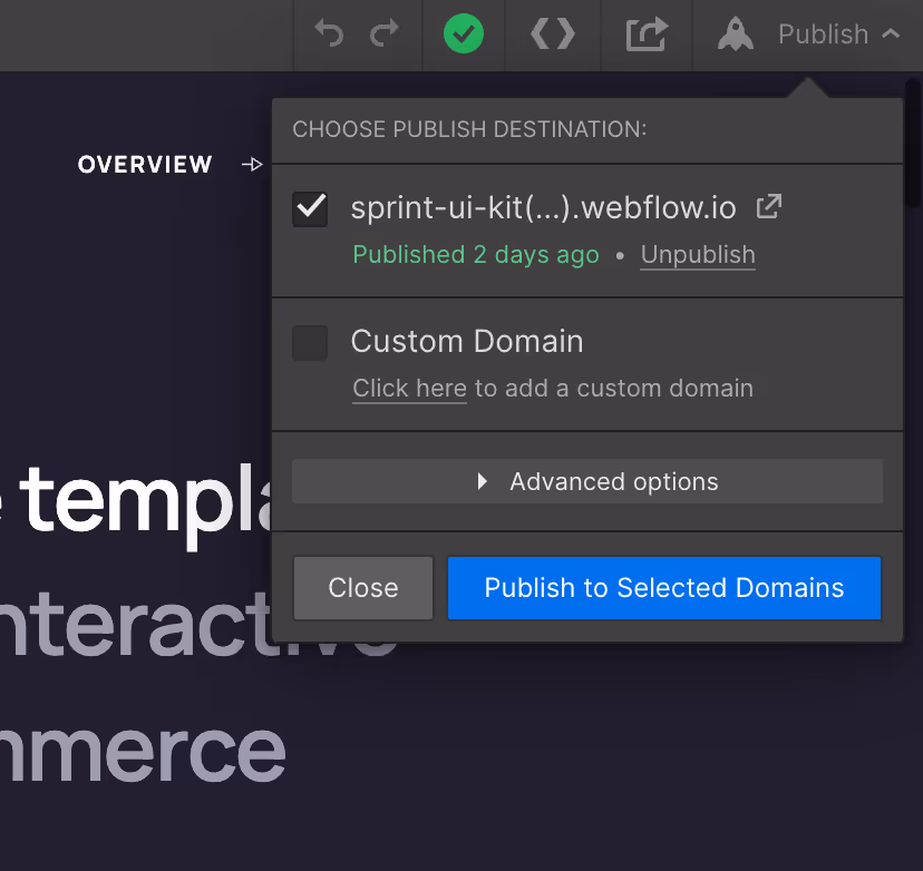 Webflow website publishing
