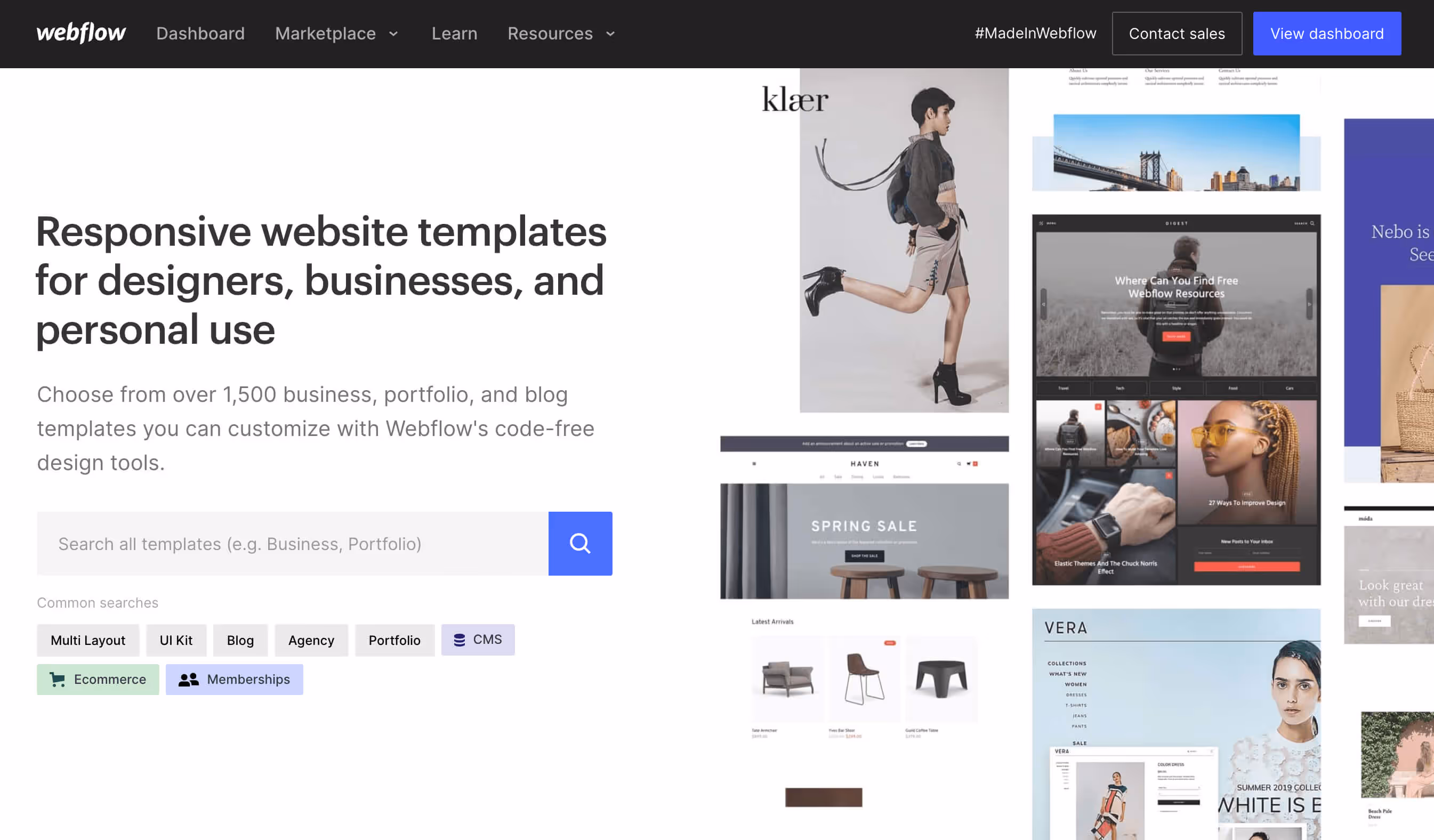 Webflow official marketplace landing page