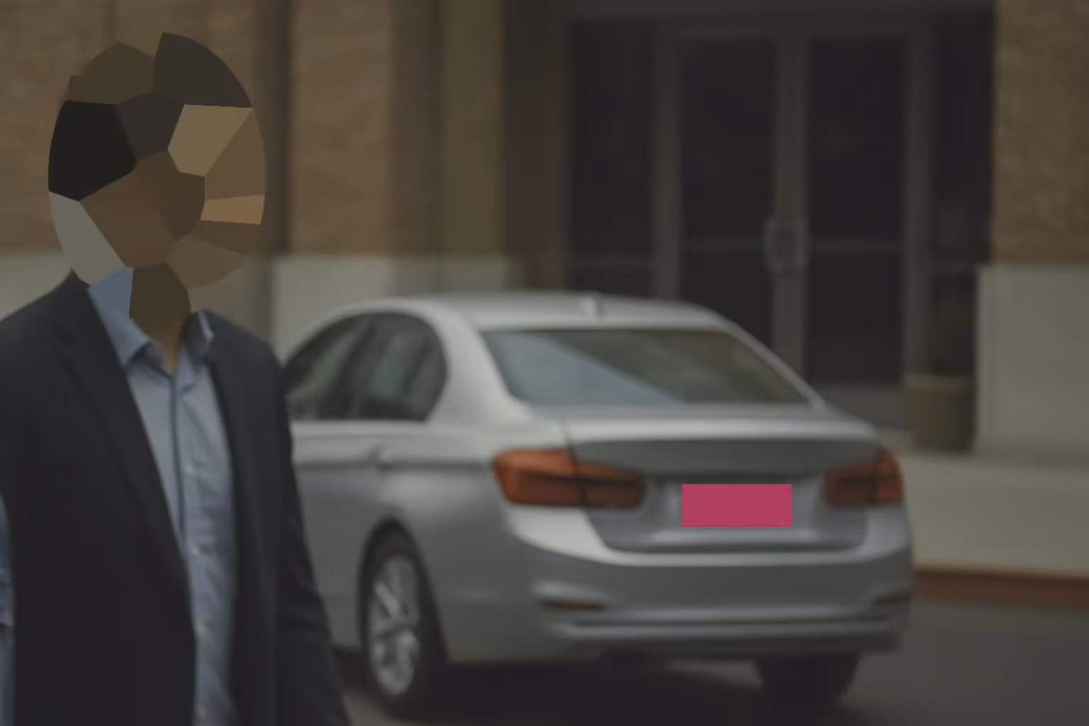 Redaction hero image with license plate and head redacted
