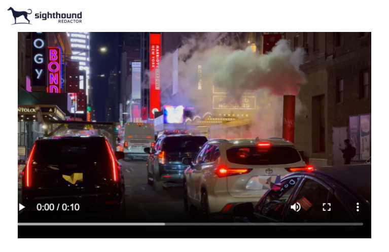 Light scene of busy city street with neon signs, traffic, and atmospheric lighting in cyberpunk style with Redacted license plates.