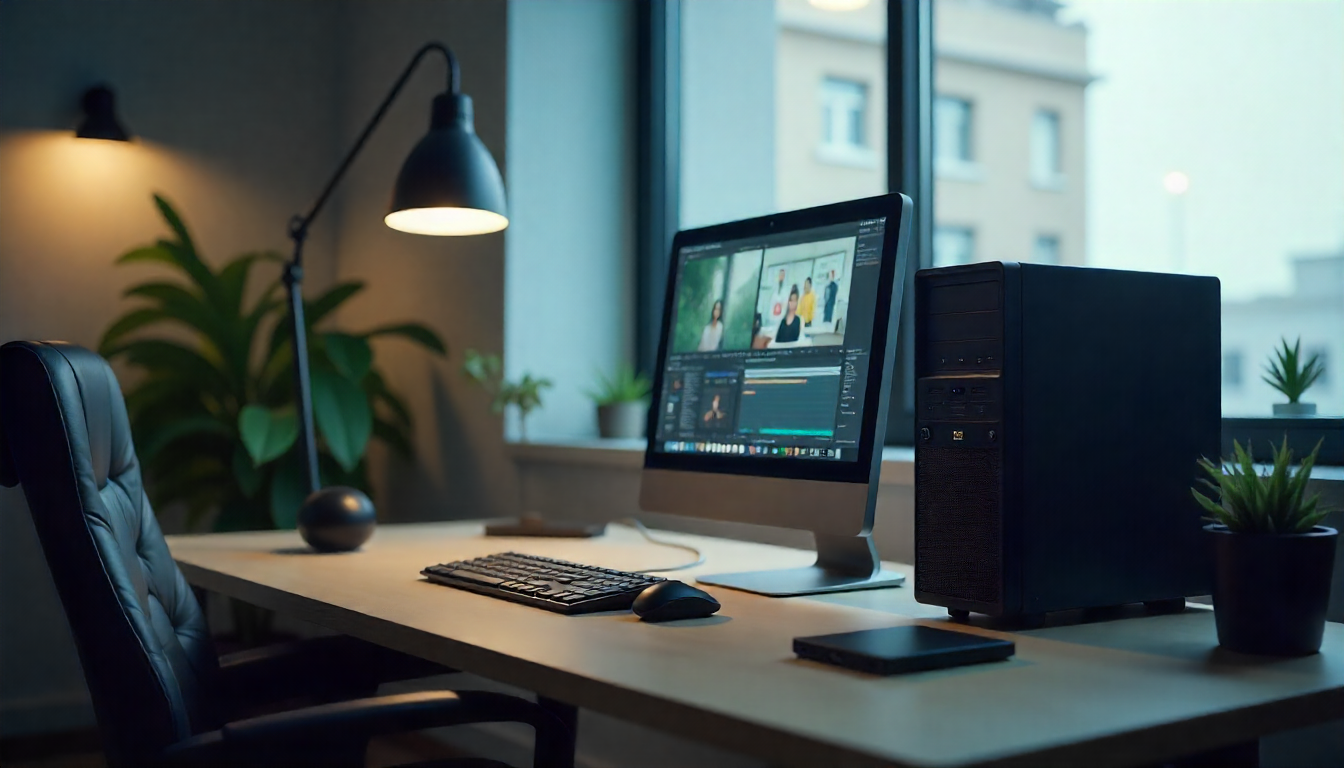 single workstation showing local offline video redaction workflow on a desktop computer