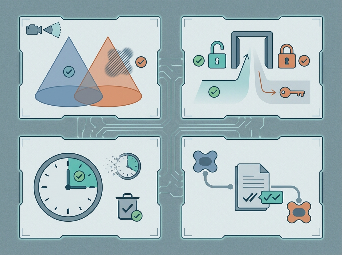 Camera coverage checklist with privacy controls and review checkpoints