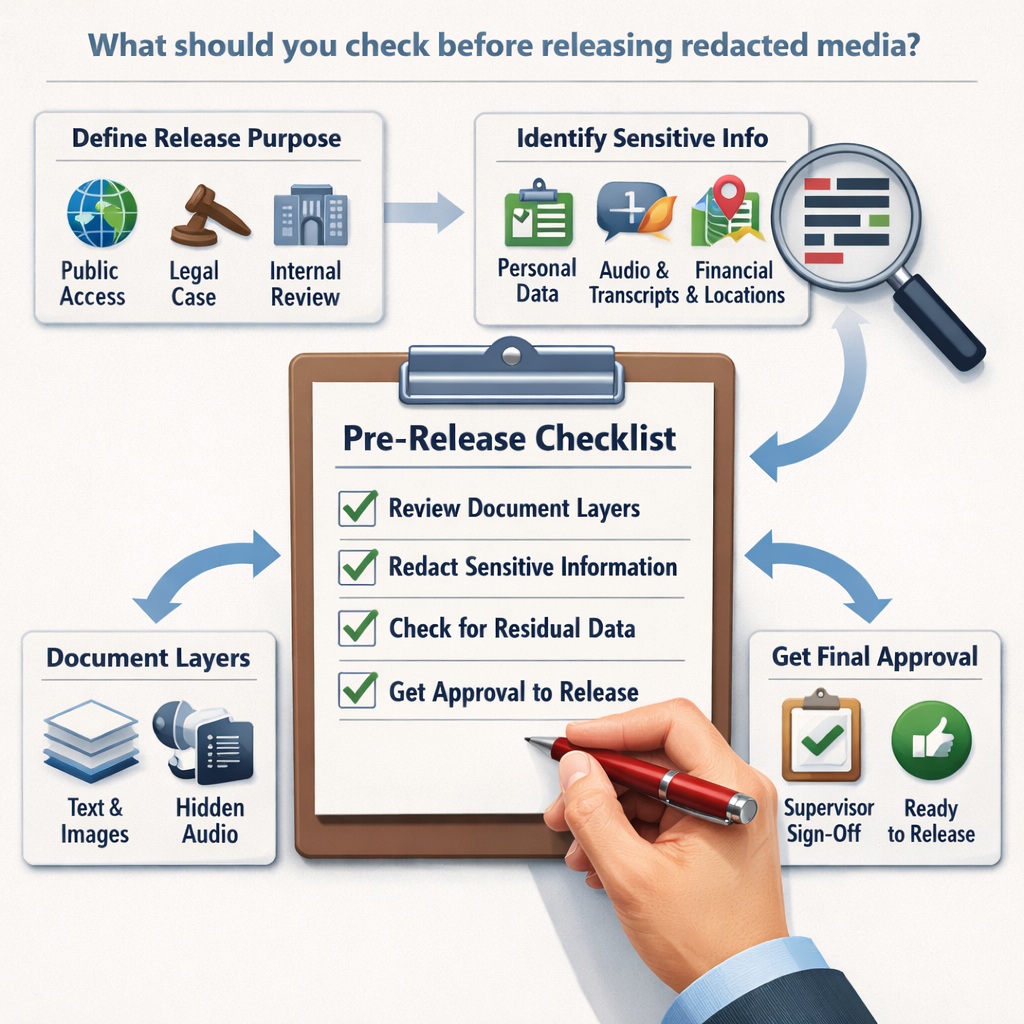 Final review checklist before releasing redacted media