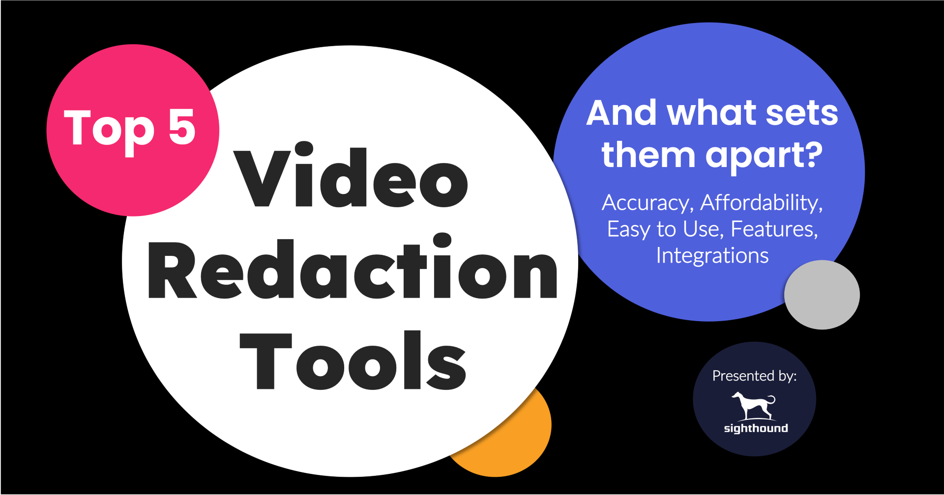 Graphic of colorful circles saying Top 5 Video Redaction Tools and lead in question