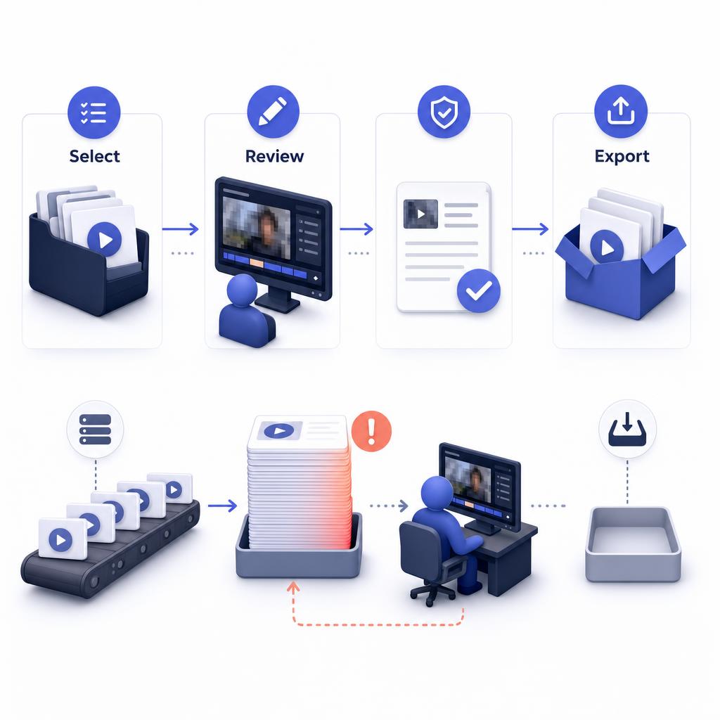 Illustration supporting bulk video redaction software