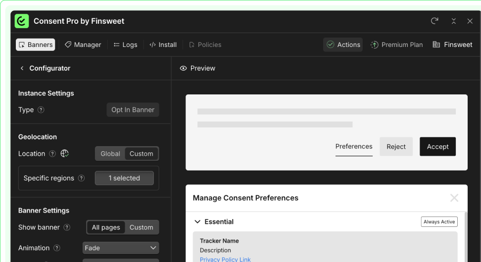 Control panel interface