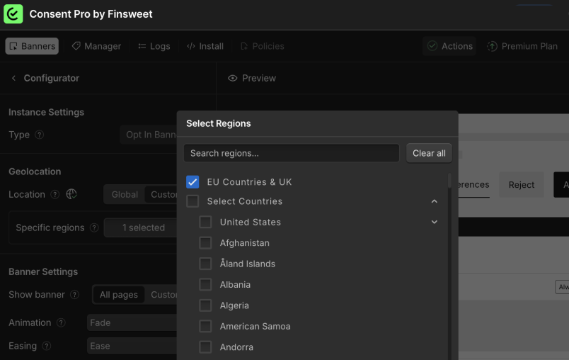Regional compliance feature