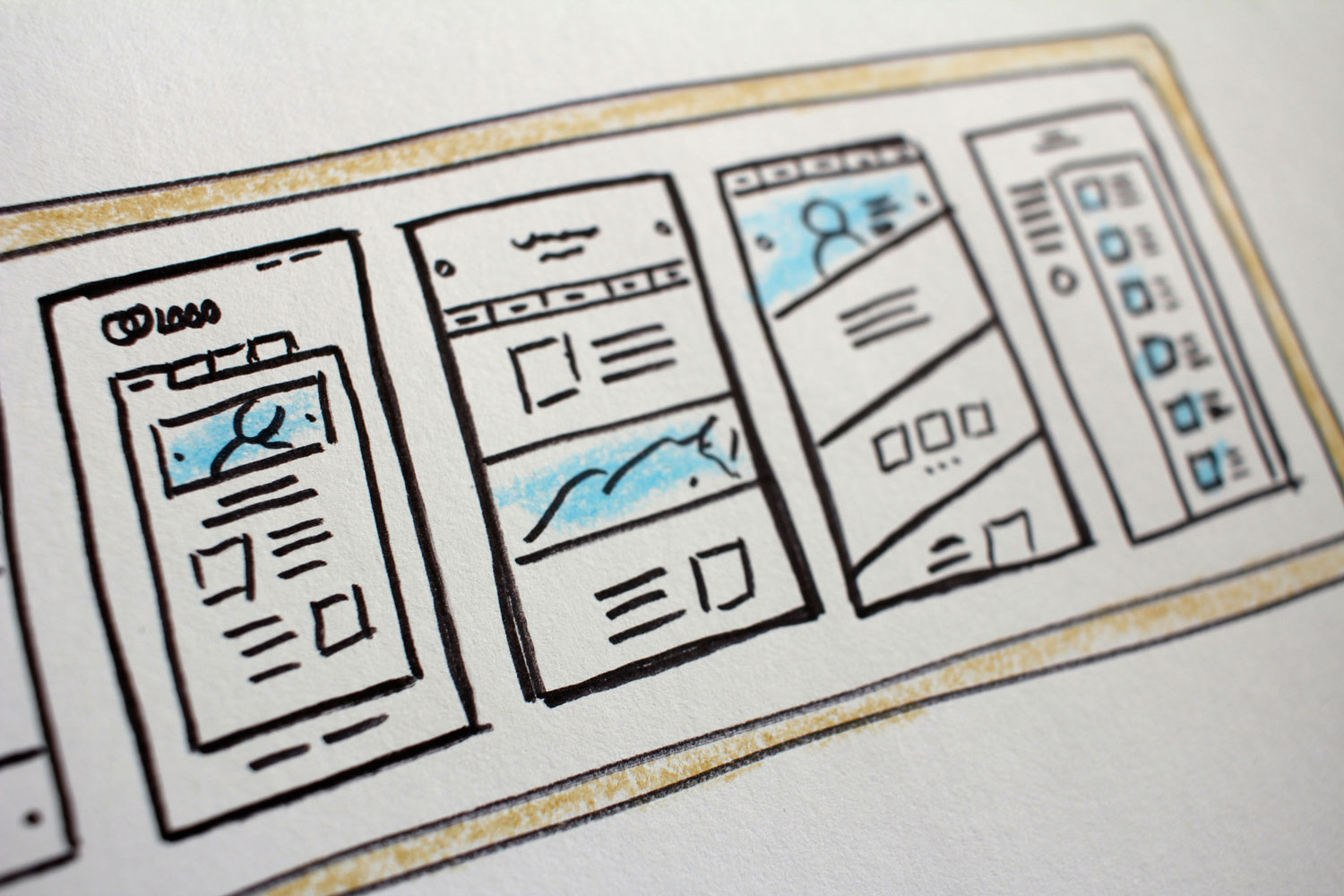 Wireframe designs of websites 