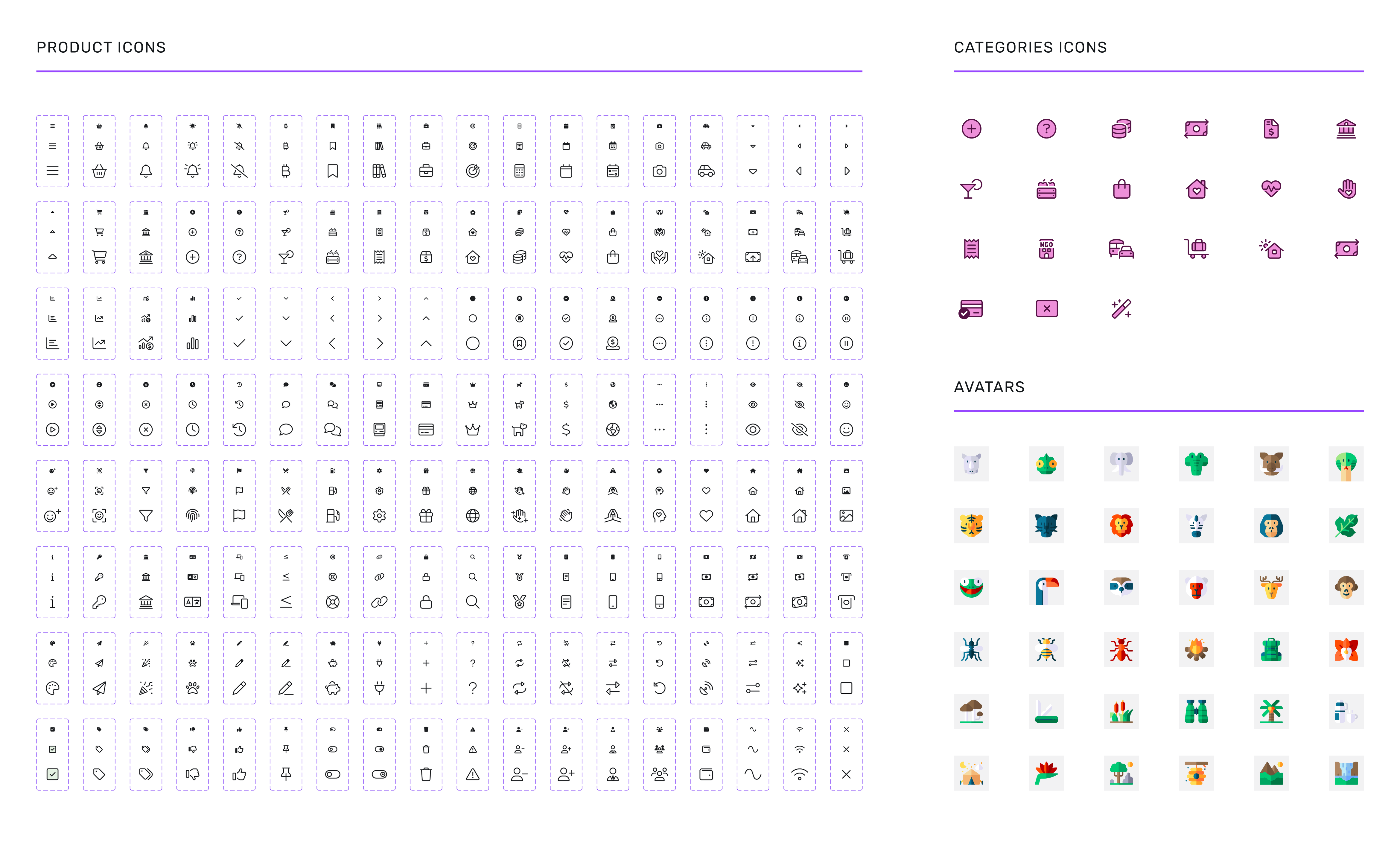MondayCall icon system showing reusable product, category, and avatar icons designed for consistent navigation, actions, and categorization.