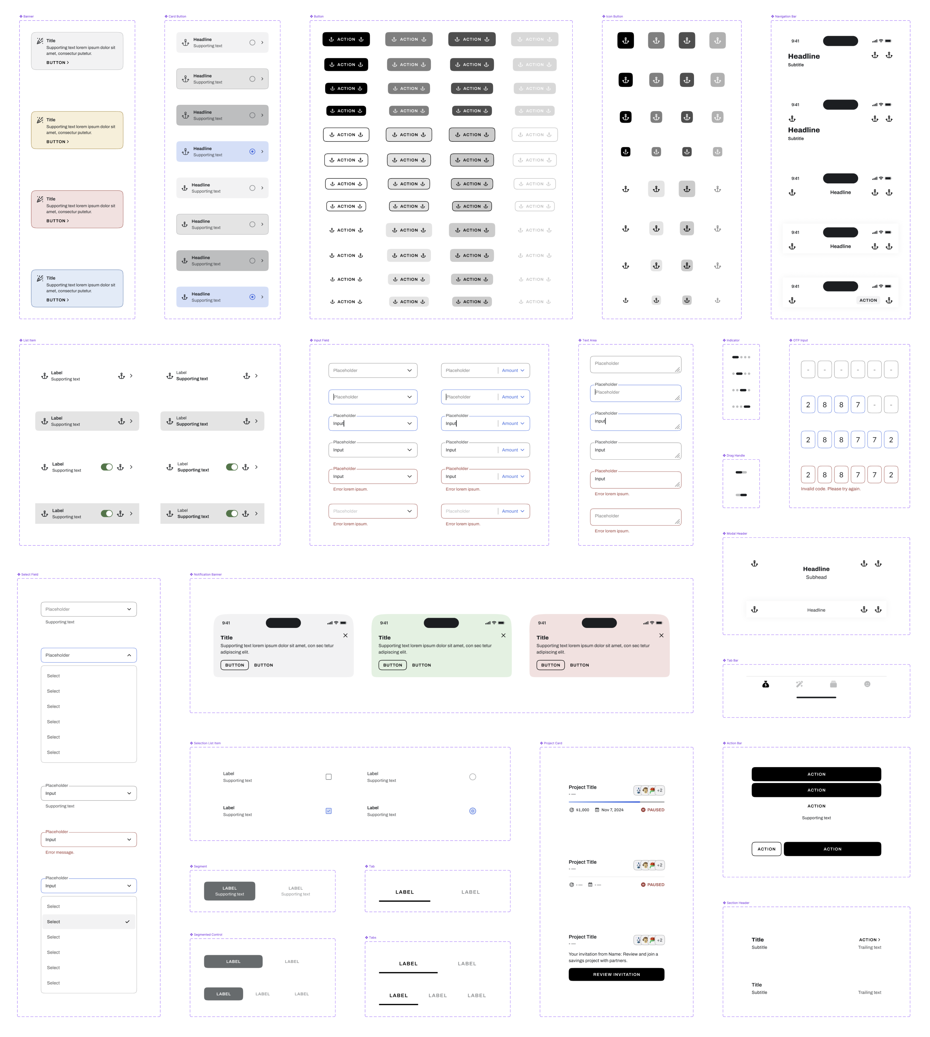 MondayCall component library showing reusable UI components, variants, and interaction states used to build consistent product experiences.