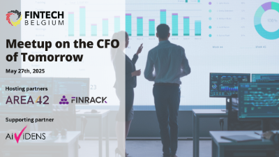 CFO of Tomorrow Meetup poster co-hosted by AREA42, FinTech Belgium, Finrack and Aividens