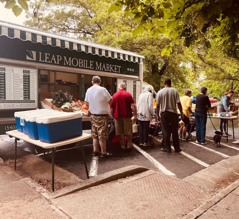 Shoppers at LEAP Mobile Market