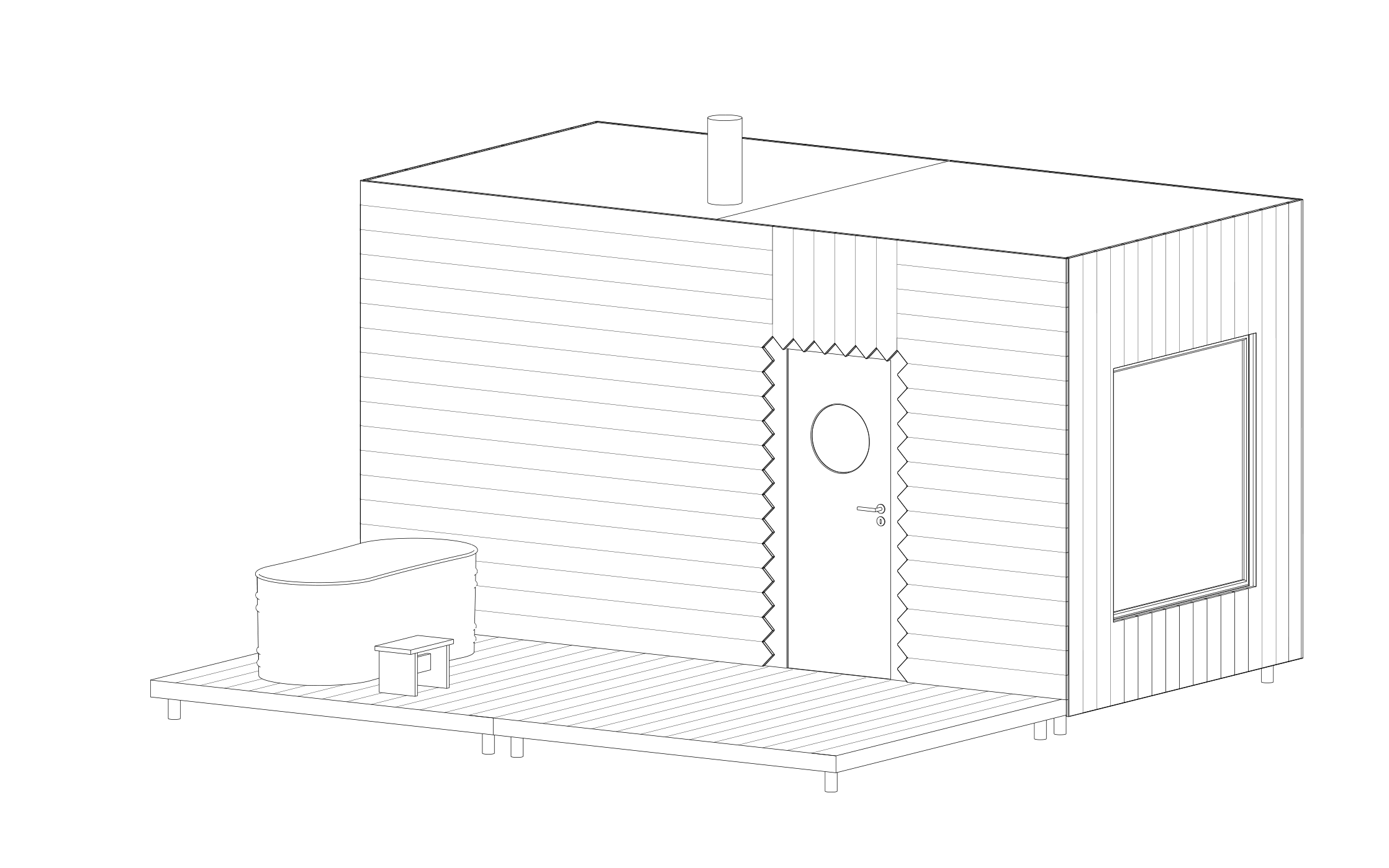 zvětšená verze s oknem, terasou a ochlazovací kádí.