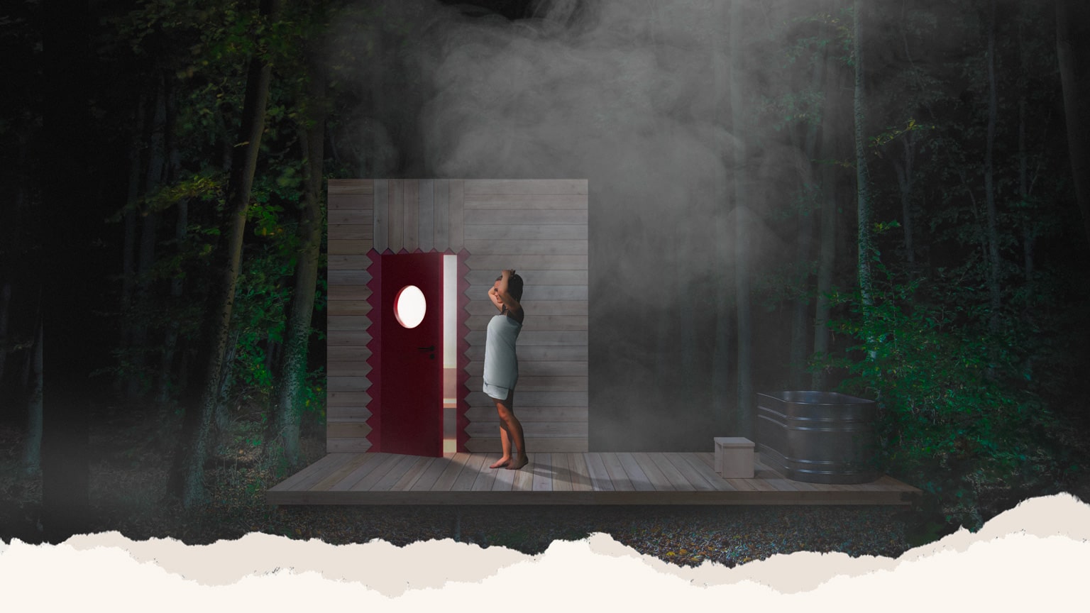 What a Hut, wah, dřevěná finská sauna pro 2 až 4 osoby uprostrěd lesa.