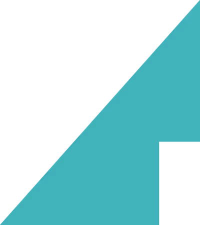 Abstract geometric shape with a right triangle and stepped edges in teal color on a transparent background.