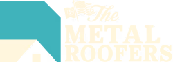 Logo of The Metal Roofers company featuring a teal stylized roof and cream-colored text.