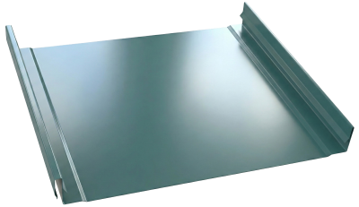 Metal roofing panel with raised side edges for standing seam installation.