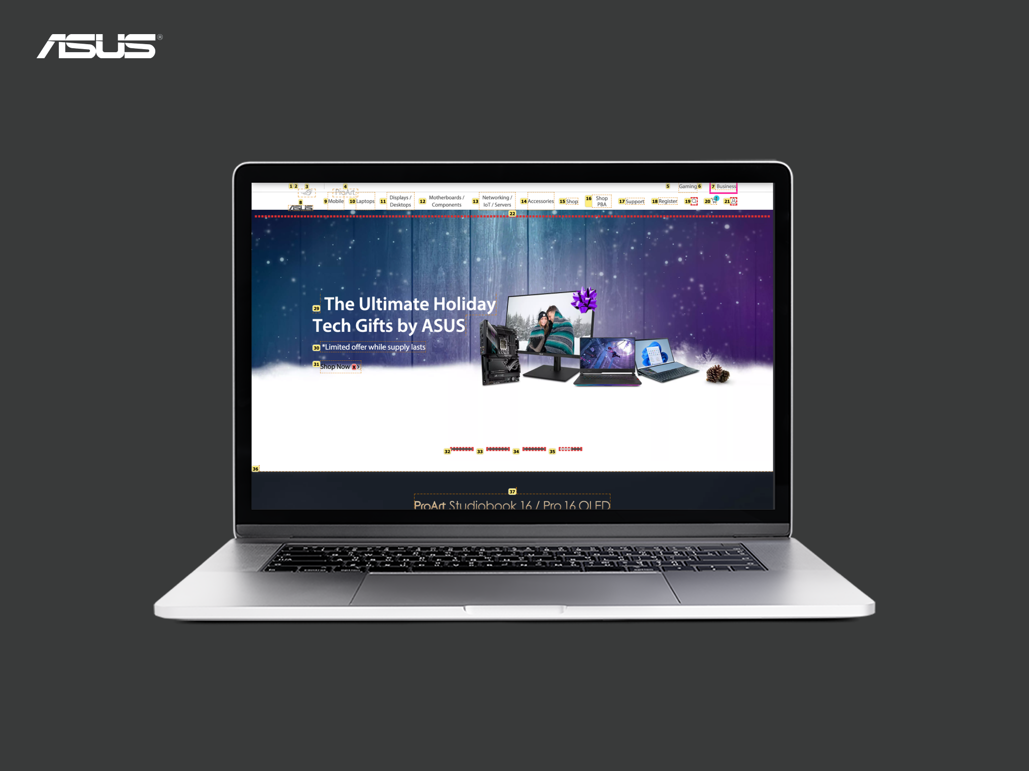 ASUS homepage with focus order