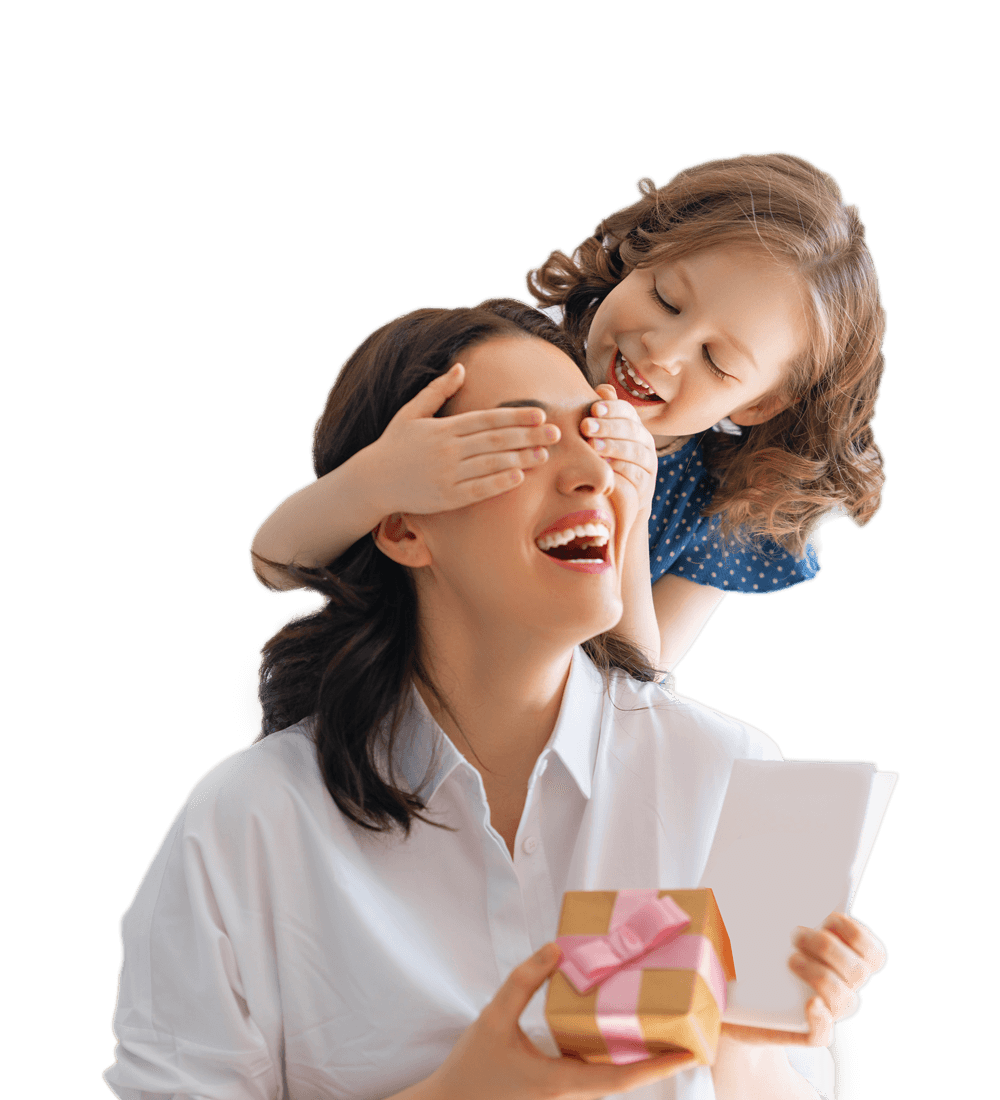 A woman and her daughter holding insurance papers