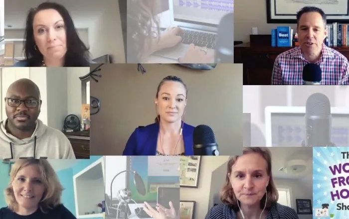 People having a virtual meeting where they share tips on WFH. WFH doesn't have to dilute your workplace culture. 