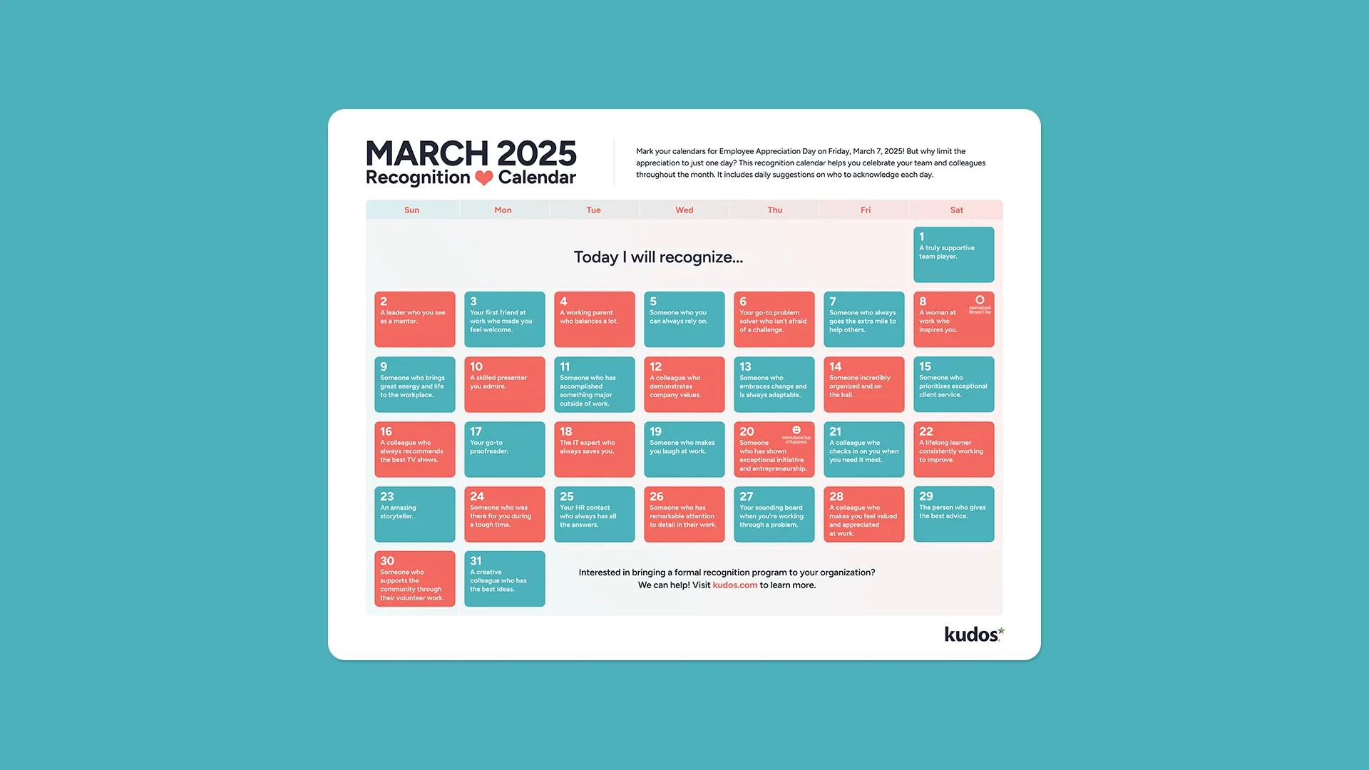 Employee Recognition Calendar