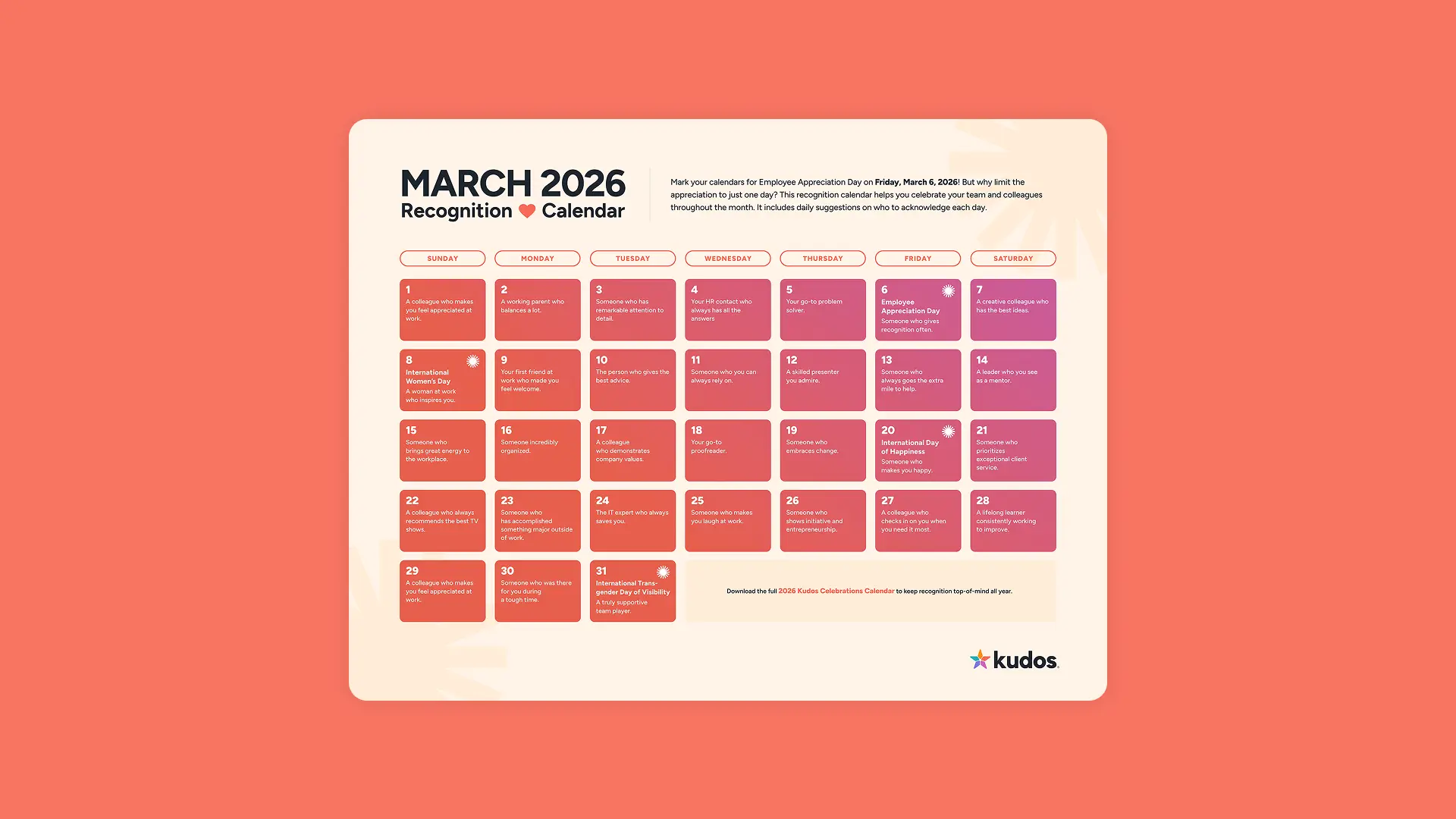 Employee Recognition Calendar